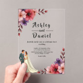 Romantische stoffige bloemenbruid en bruidegom chi acryl uitnodigingen (Insitu (Draagbaar))