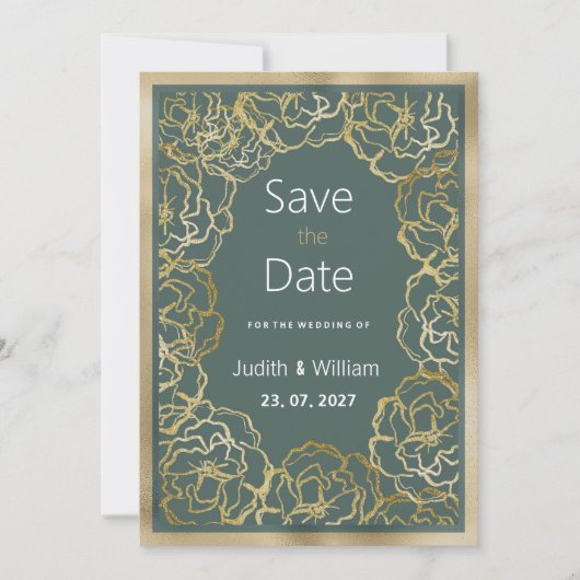 Romantische stoffige groen gouden roos flora Save  Kaart (Voorkant)