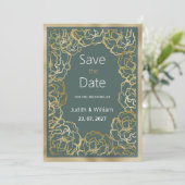 Romantische stoffige groen gouden roos flora Save  Kaart (Staand voorkant)