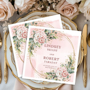 Romantische stoffige roze bloemen groen goud glitt servet