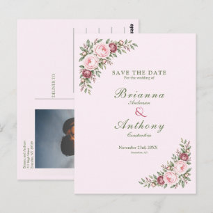 Romantische stoffige roze pioen botanische bruilof briefkaart
