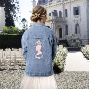 Romantische stoffige roze Regency botanische camee Denim Jacket