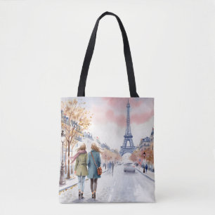 Romantische straatscène van Parijs print Draagtas