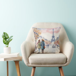 Romantische straatscène van Parijs print Kussen