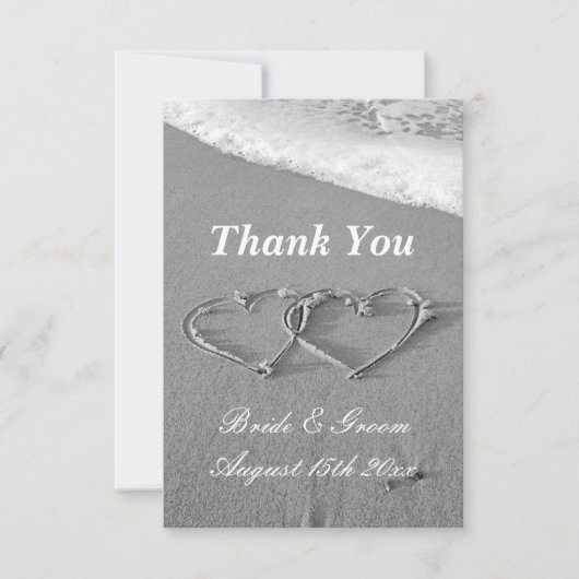 Romantische strand bruiloft zandhart tekening bedankkaart (Voorkant)