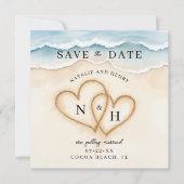 Romantische strandharten redden de datum | Waterve Save The Date (Voorkant)