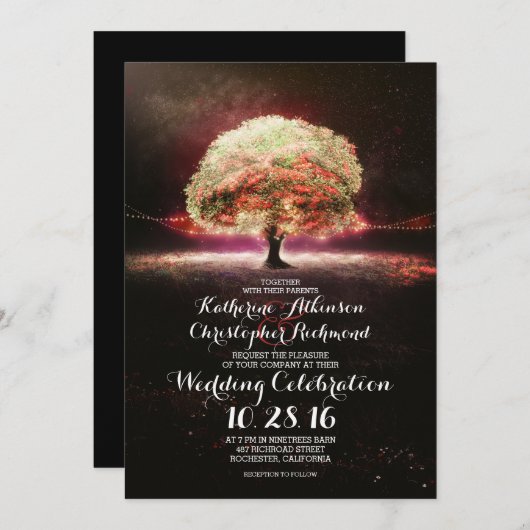 romantische string lichten boom roze bruiloft uitn kaart (Voorkant / Achterkant)