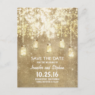 Romantische String Lights Mason Jars Sla de datum Aankondigingskaart