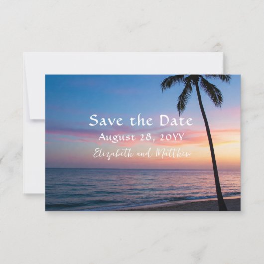 Romantische Sunset Beach bruiloft Save The Date (Voorkant)