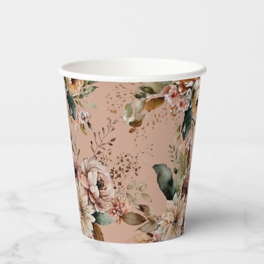 Romantische Sweet 16 | Stofachtige perzik bloemend Papieren Bekers (Achterkant)