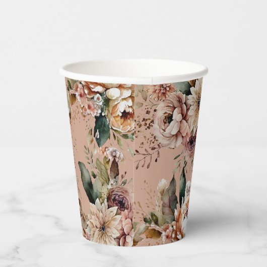 Romantische Sweet 16 | Stofachtige perzik bloemend Papieren Bekers (Rechts)