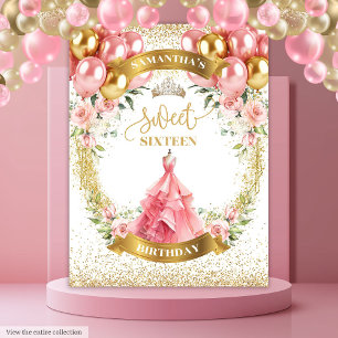 Romantische Sweet Sixteen Banner Blush Ballonnen G Wandkleed