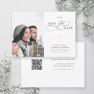 Romantische swirly kalligrafie QR code bruiloft fo Save The Date