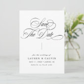Romantische swirly kalligrafie QR-code foto Save The Date (Staand voorkant)