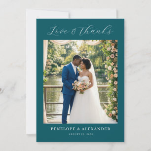 Romantische Teal Bloemen Foto Bedankkaart