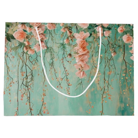 Romantische Teal Blush Bloemen Bruiloft Groot Cadeauzakje (Achterkant)