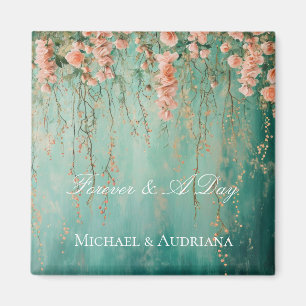 Romantische Teal Blush Perzik Bloemen Bruiloft Magneet