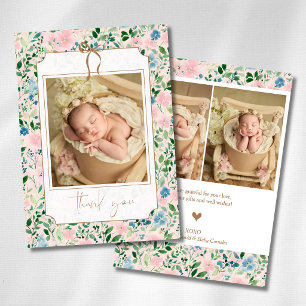 Romantische Teal Blush Sage Bloemengoud Babyfoto Aankondiging