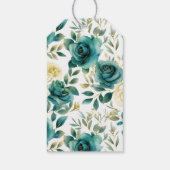 Romantische Teal Crème Rozen Bloem Bruiloft Feest Cadeaulabel (Achterkant)