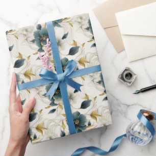 Romantische Teal Groen Crème Bloemen Cadeaupapier