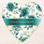 Romantische Teal Groene Crème Roos Bloemig Kartonnen Onderzetters (Voorkant)