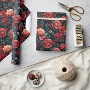 Romantische tinten van rode rozen cadeaupapier