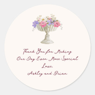 Romantische Toscaanse Tuinurn met Bloemen Bruiloft Ronde Sticker