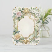 romantische trouw bloemig gouden lijst kaart (Staand voorkant)