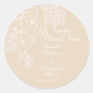 Romantische Trouw Pioenrozen Delicate Ivoor Ronde Sticker