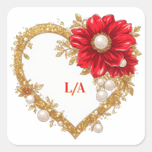 ✨ Romantische Trouwdag Met Rode Bloemhartlijst✨ Vierkante Sticker