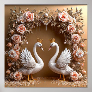 Romantische Trouwzwanen Liefde Harmonie Lucht Kuns Poster