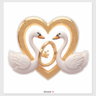 Romantische Trouwzwanen Met Gouden Ringen Sticker