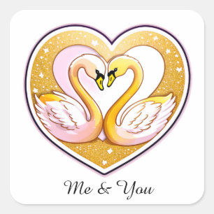 Romantische Trouwzwanen Met Gouden Ringen Vierkante Sticker