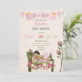 Romantische Tuin Baby shower Roze Groene Rozen Kaart (Staand voorkant)