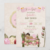 Romantische Tuin Baby shower Roze Groene Rozen Kaart (Voorkant / Achterkant)