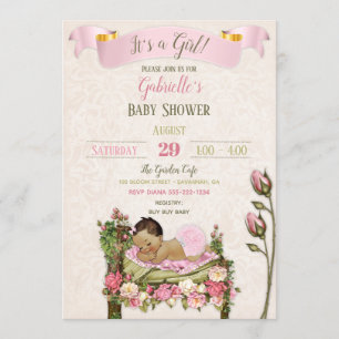 Romantische Tuin Baby shower Roze Groene Rozen Kaart