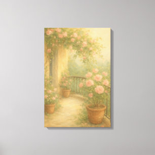 Romantische tuin Balkon in zachte pasteltinten Canvas Afdruk