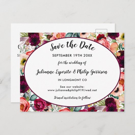 Romantische Tuin Bloemen Bruiloft Save the Date Aankondigingskaart (Voorkant / Achterkant)