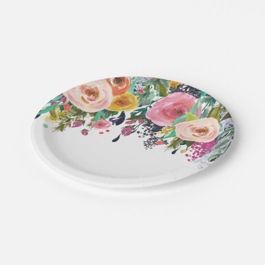 Romantische Tuin Bloemen Waterverf Papieren Bordje (Gekanteld)