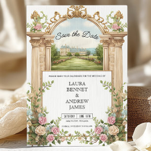 Romantische Tuin Kasteel Bloemenboog Save the Date Kaart