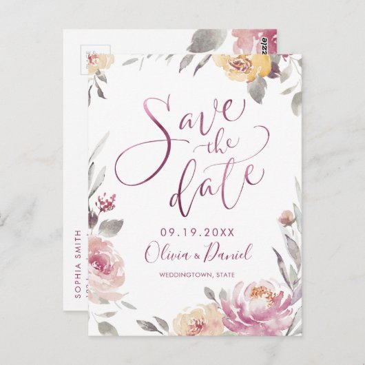 Romantische tuin moderne kalligrafie bespaart datu briefkaart (Voorkant / Achterkant)