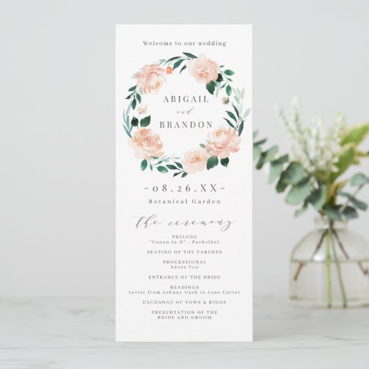 Romantische tuin perzik bloemenbruiloft programma (Staand voorkant)
