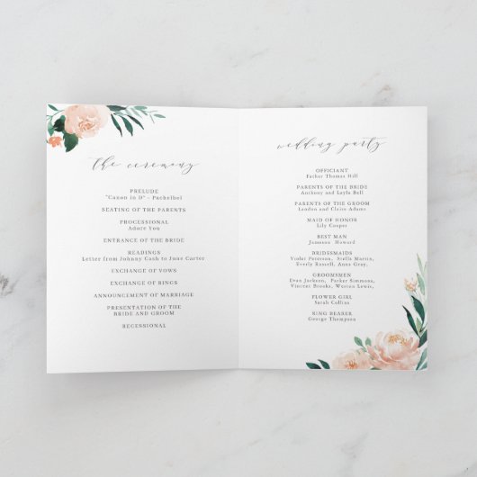 Romantische tuin perzik bloemenbruiloft Programma (Binnen)