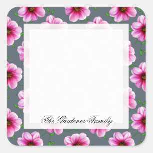 Romantische Tuin Roze Dahlia Bloem op elke kleur Vierkante Sticker