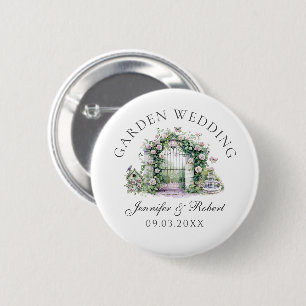 Romantische Tuin Trouwen Bloemenboog Fontein Ronde Button 5,7 Cm