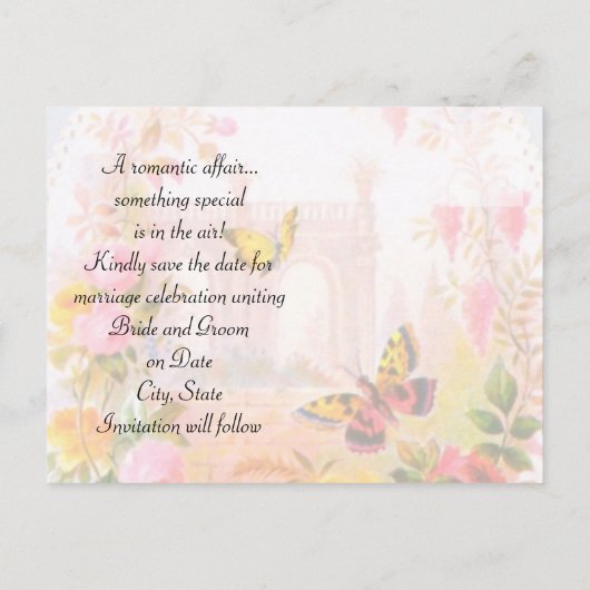 Romantische Tuin Trouwen Save the Date Aankondigingskaart (Achterkant)