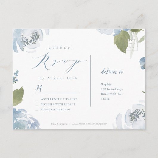 Romantische tuinboer met blauwe bloem RSVP Briefkaart (Achterkant)