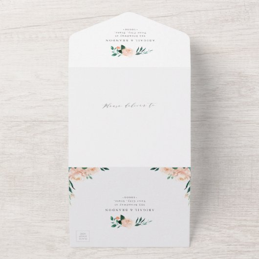 Romantische tuinperwestische trouwerij all in one uitnodiging (Buitenkant)