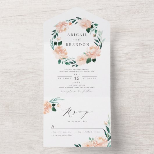 Romantische tuinperwestische trouwerij all in one uitnodiging (Binnen)