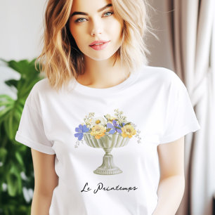 Romantische tuinsiervaas met bloemen Frans T-shirt
